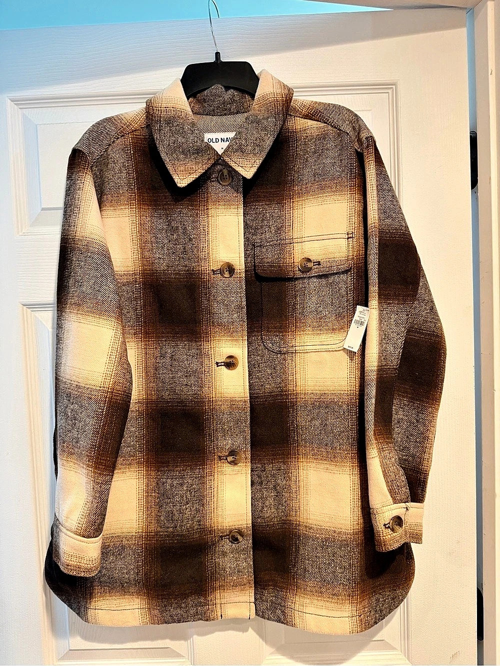 Old Navy Plaid Shirt Jacket Brown & Beige Size Medium NWT